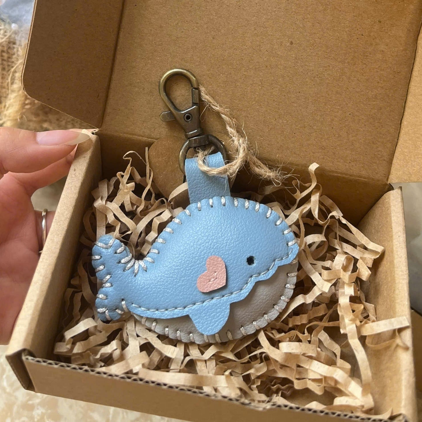 Handmade Leather Couple Whale Keychains – "You & Me" Edition