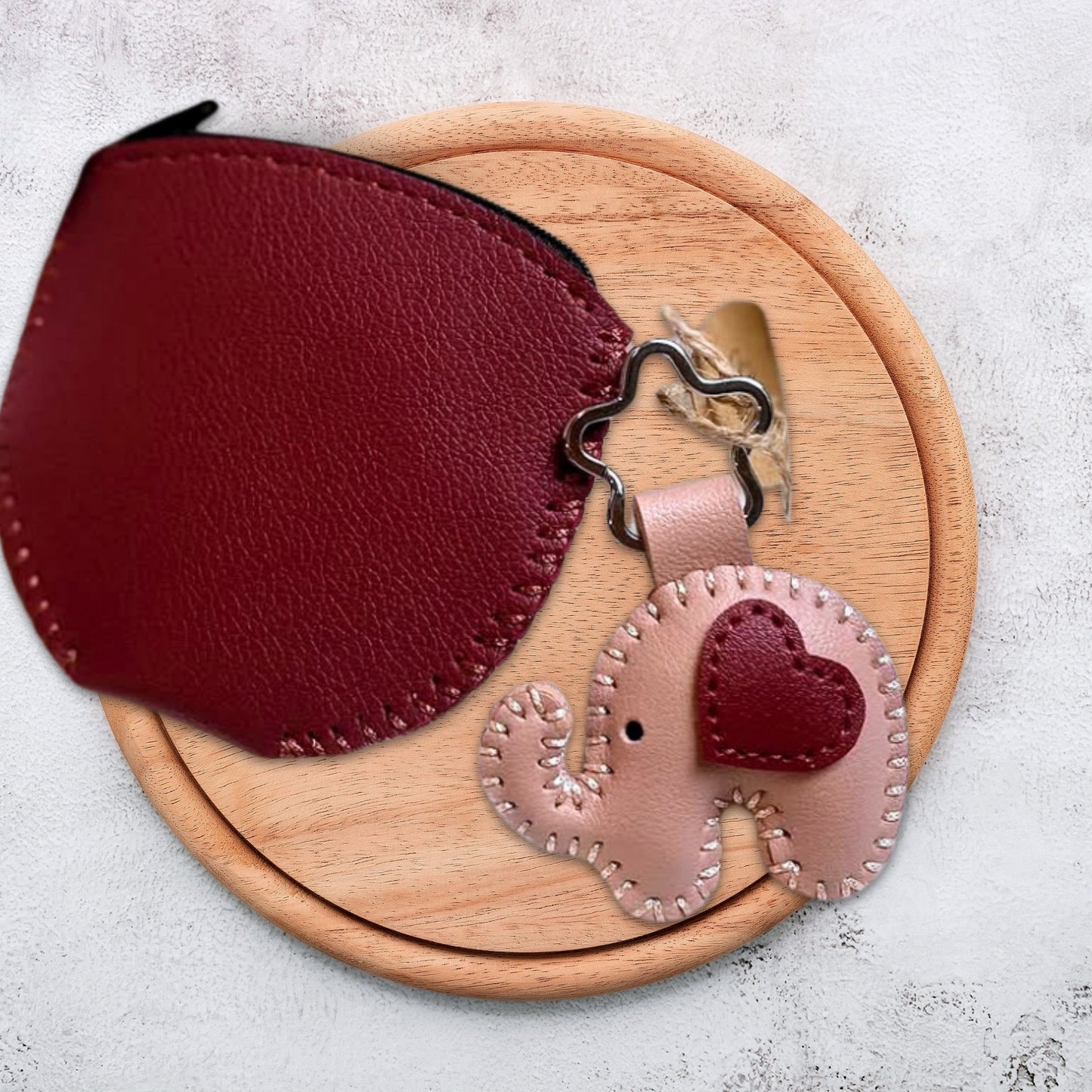 Handmade Leather Elephant Keychain – With Heart Detail