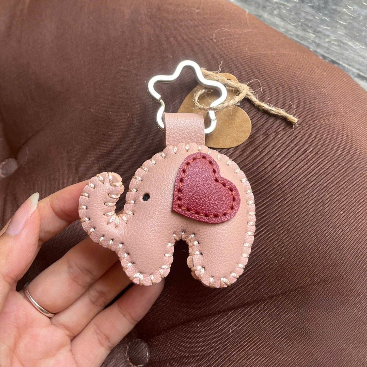 Handmade Leather Elephant Keychain – With Heart Detail