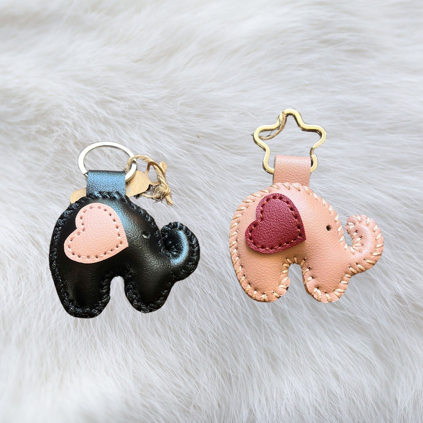 Handmade Leather Elephant Couple Keychains