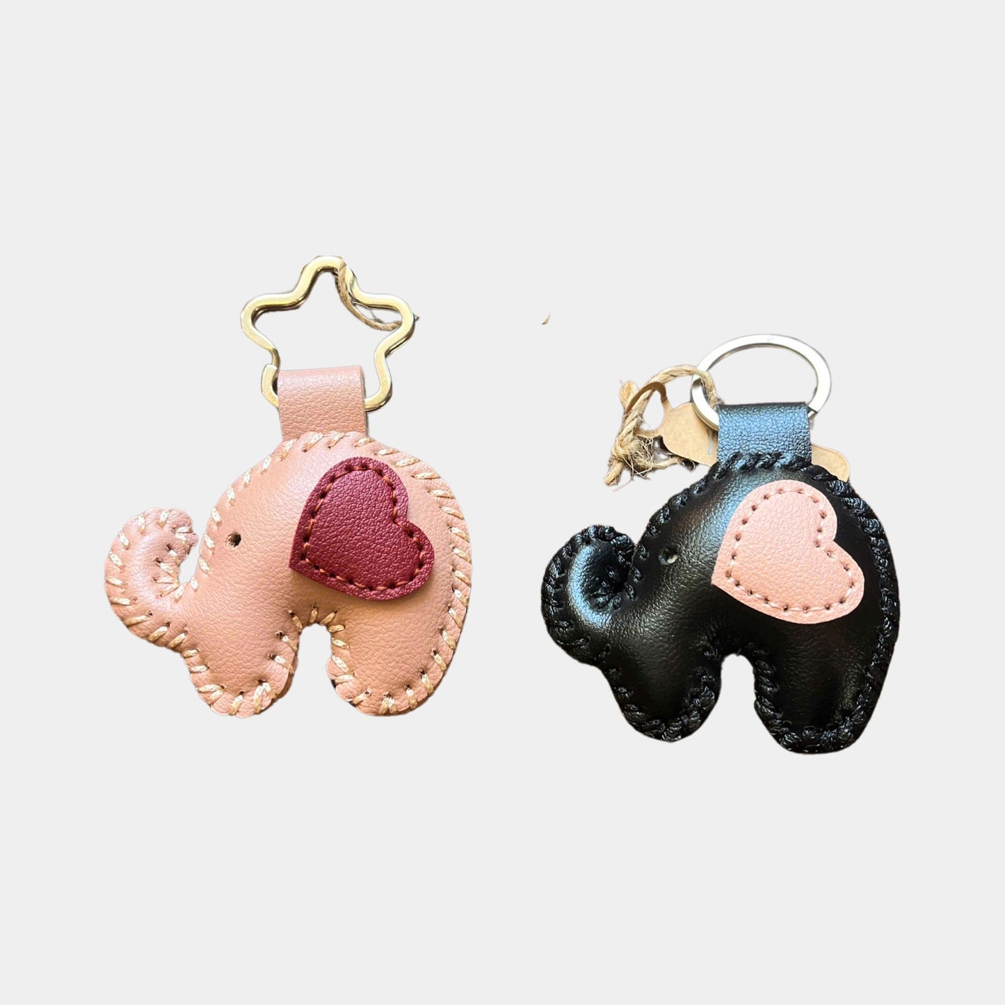 Handmade Leather Elephant Couple Keychains