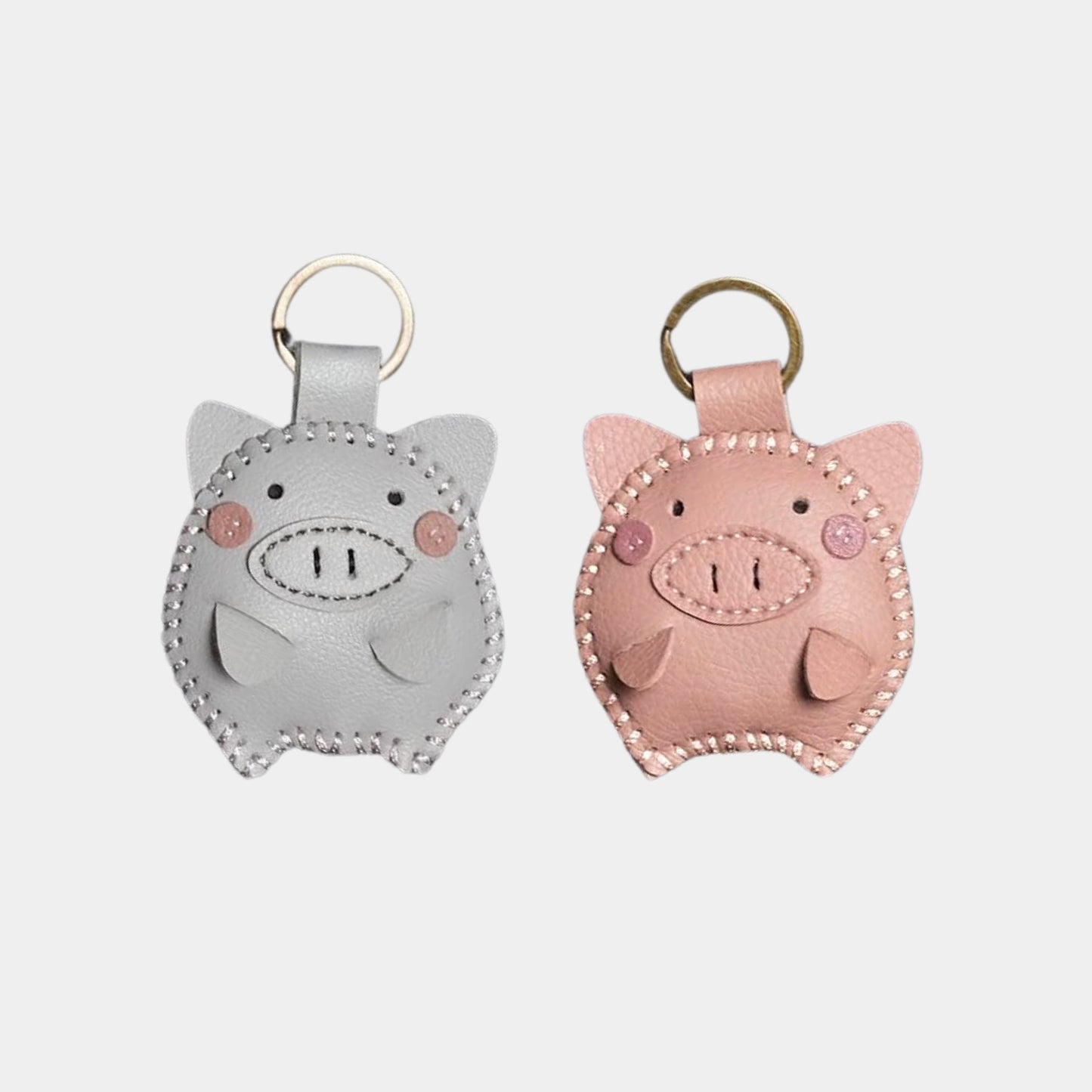 Handmade Leather Piggy Couple Keychains
