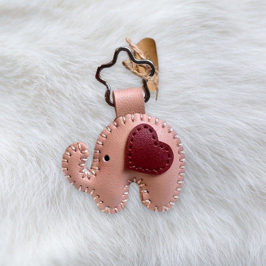 Handmade Leather Elephant Keychain – With Heart Detail