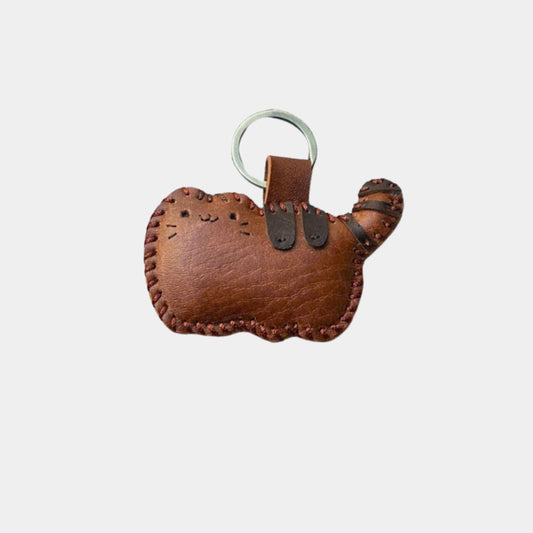 Handmade Leather Cat Keychain