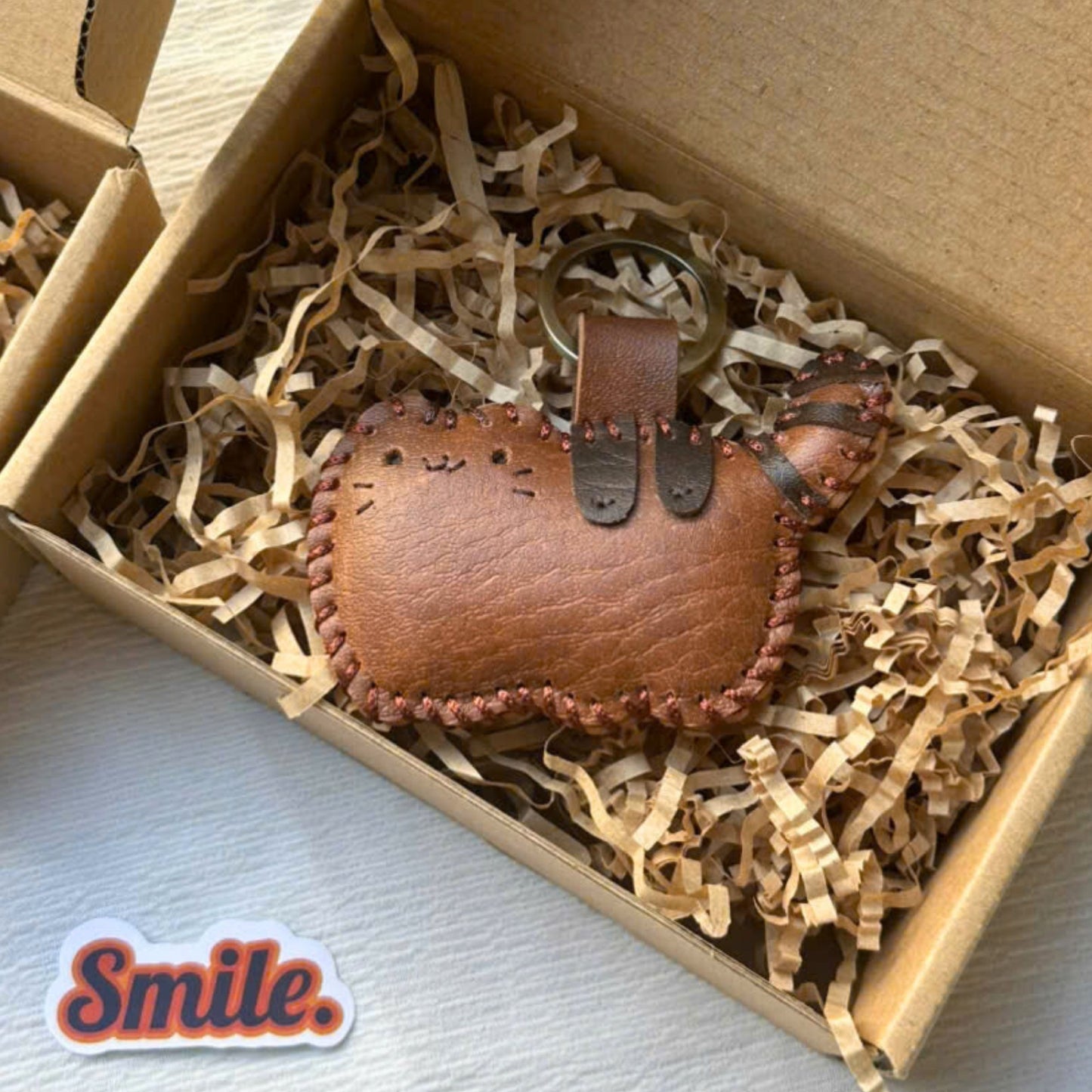 Handmade Leather Cat Keychain