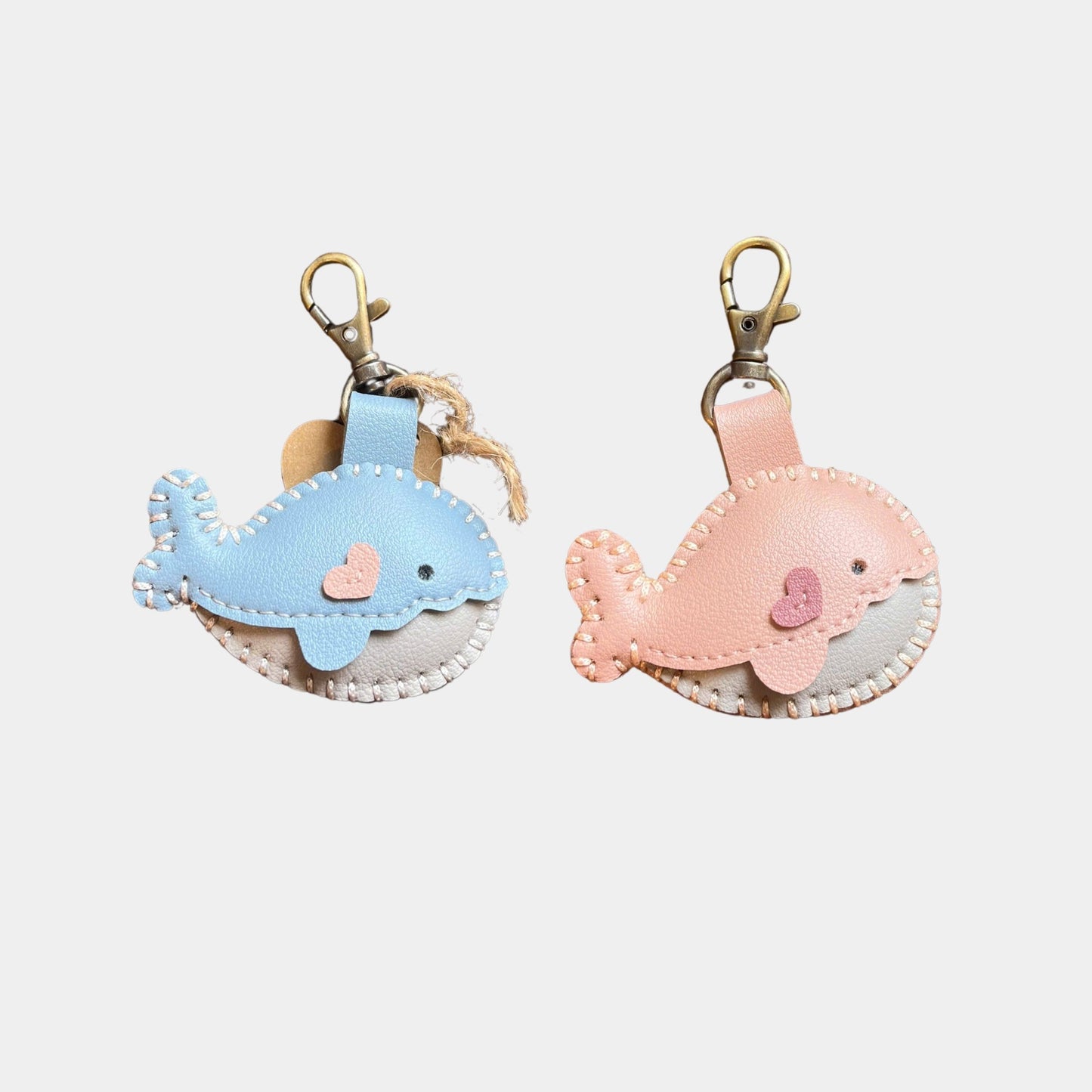 Handmade Leather Couple Whale Keychains – "You & Me" Edition