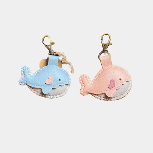 Handmade Leather Couple Whale Keychains – "You & Me" Edition