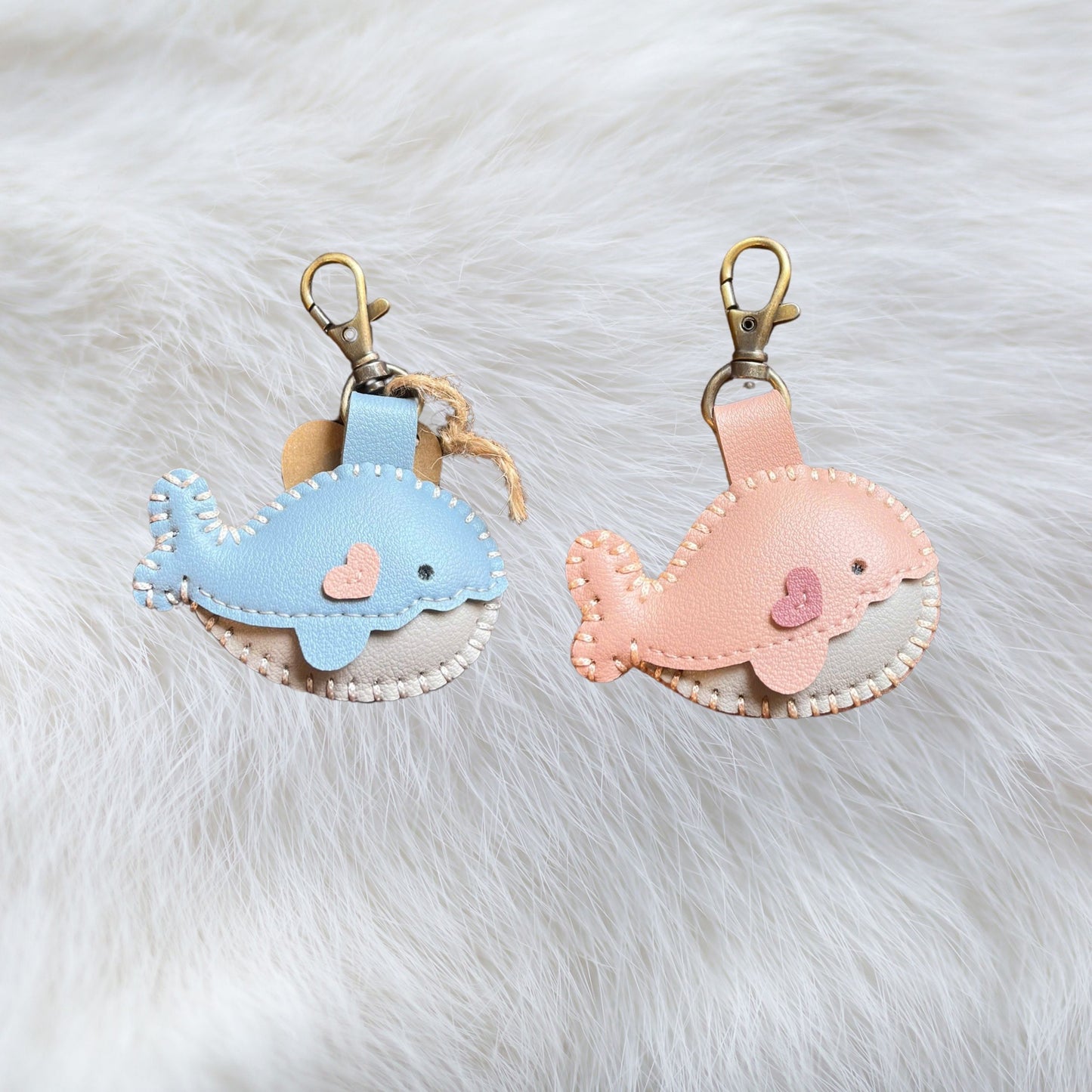 Handmade Leather Couple Whale Keychains – "You & Me" Edition