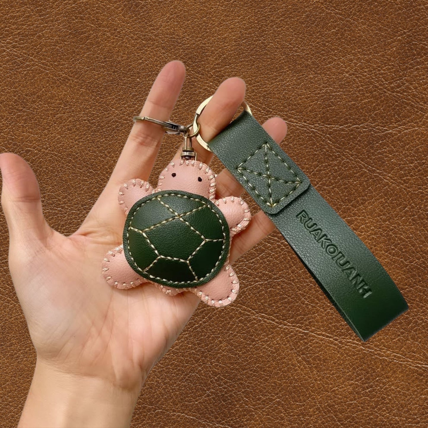 Personalized Handmade Leather Keychain – Custom Name Gift for Him