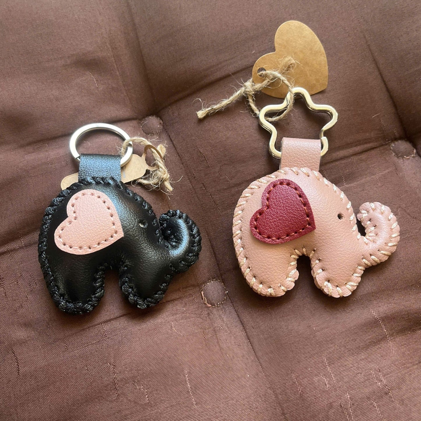 Handmade Leather Elephant Couple Keychains