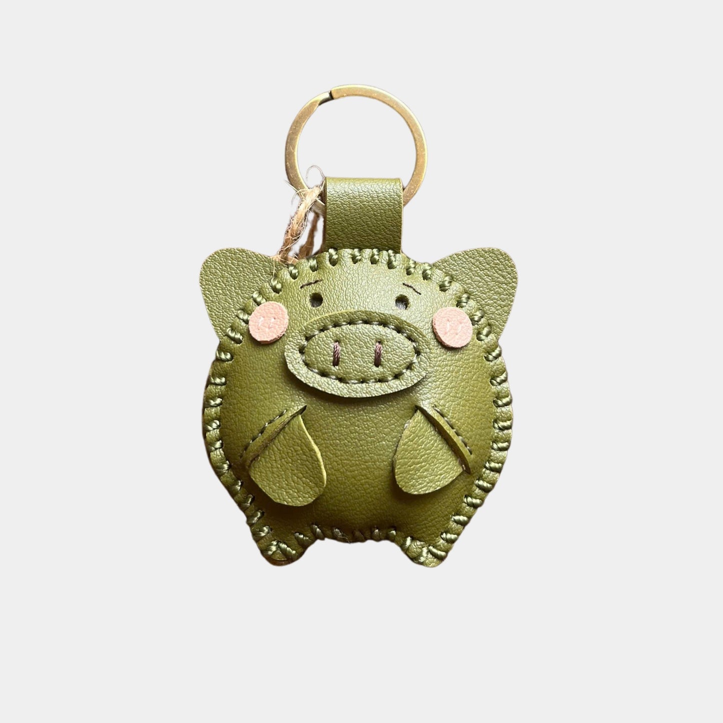Handmade Leather Pig Keychain