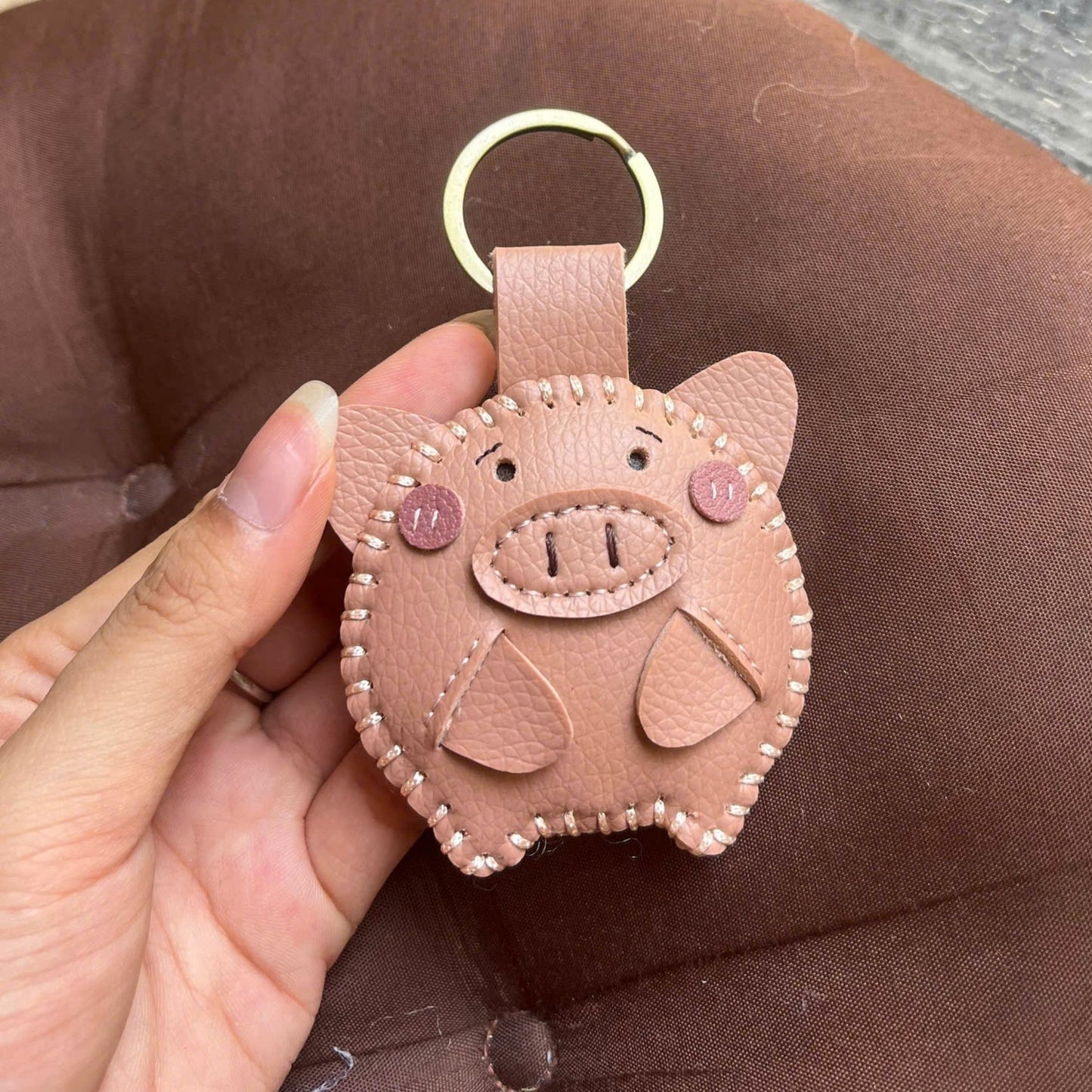 Handmade Leather Pig Keychain