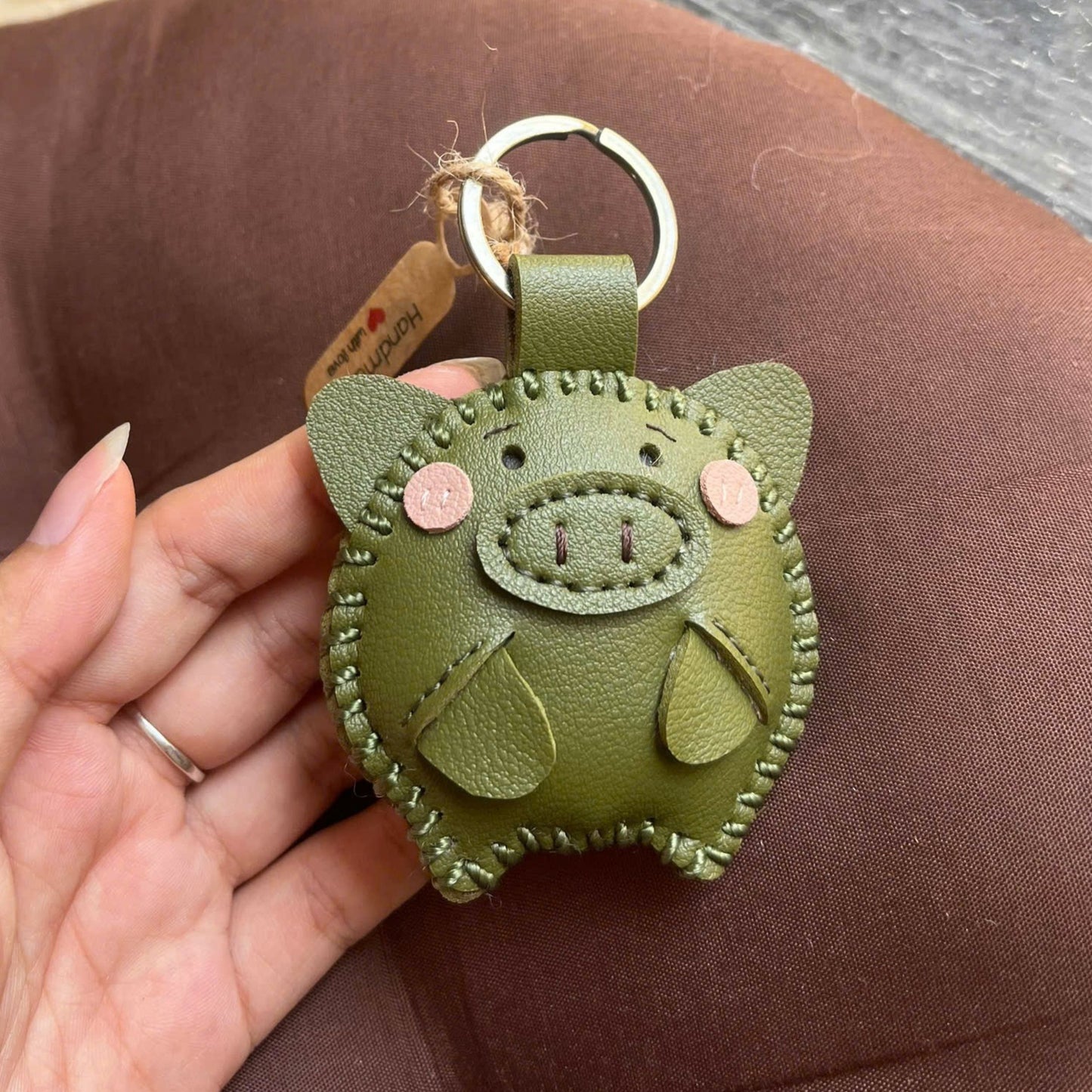 Handmade Leather Pig Keychain
