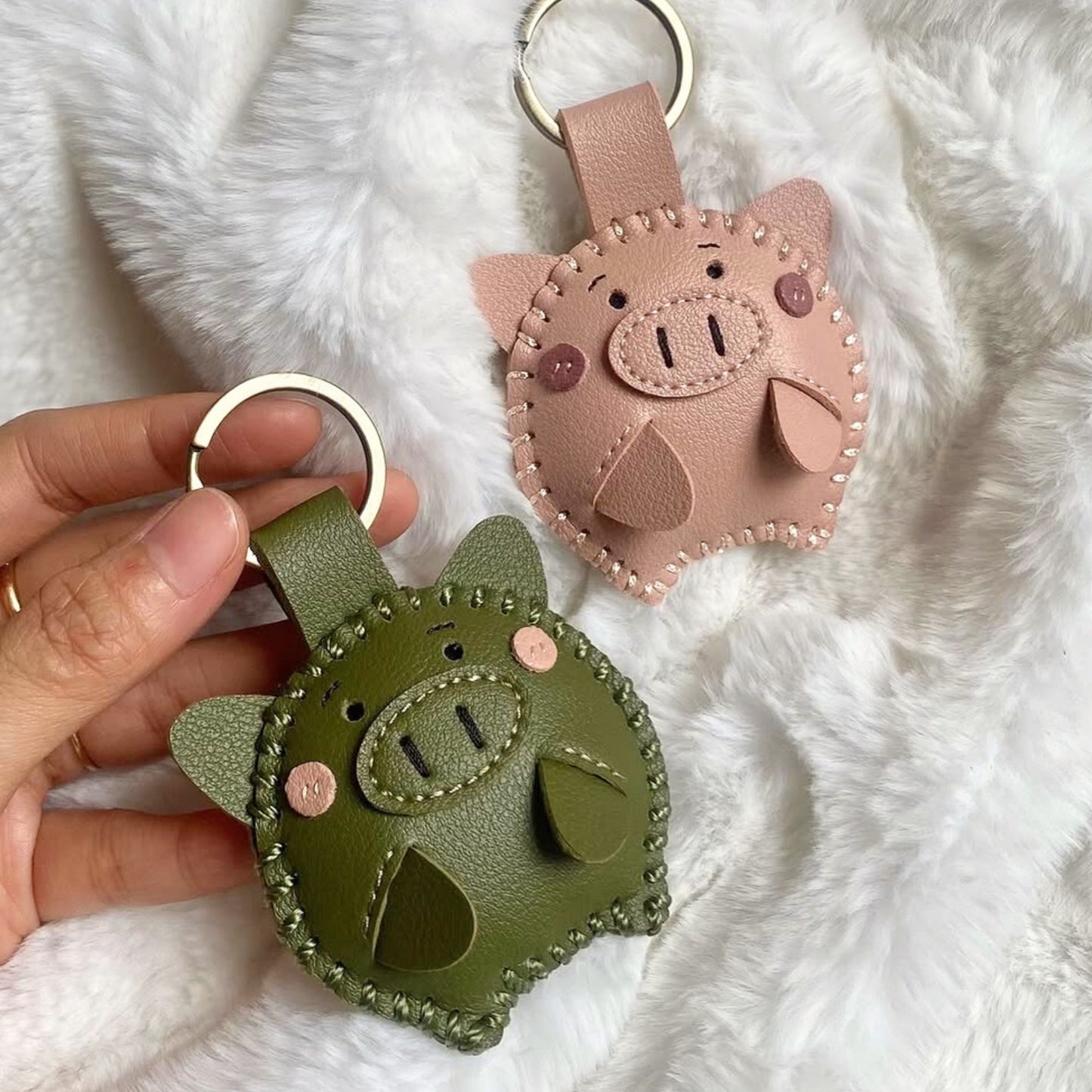 Handmade Leather Pig Keychain