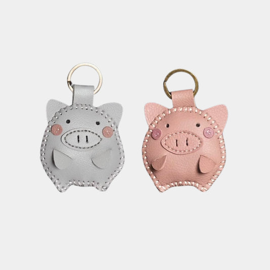 Handmade Leather Piggy Couple Keychains