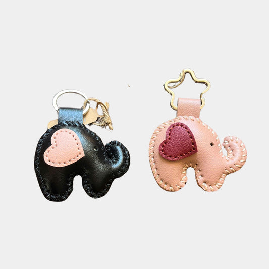 Handmade Leather Elephant Couple Keychains
